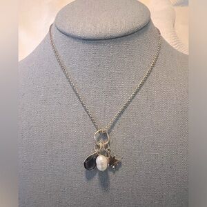 Genuine Rice Pearl and Gems Gold Tone Adjustable Chain Charm Necklace